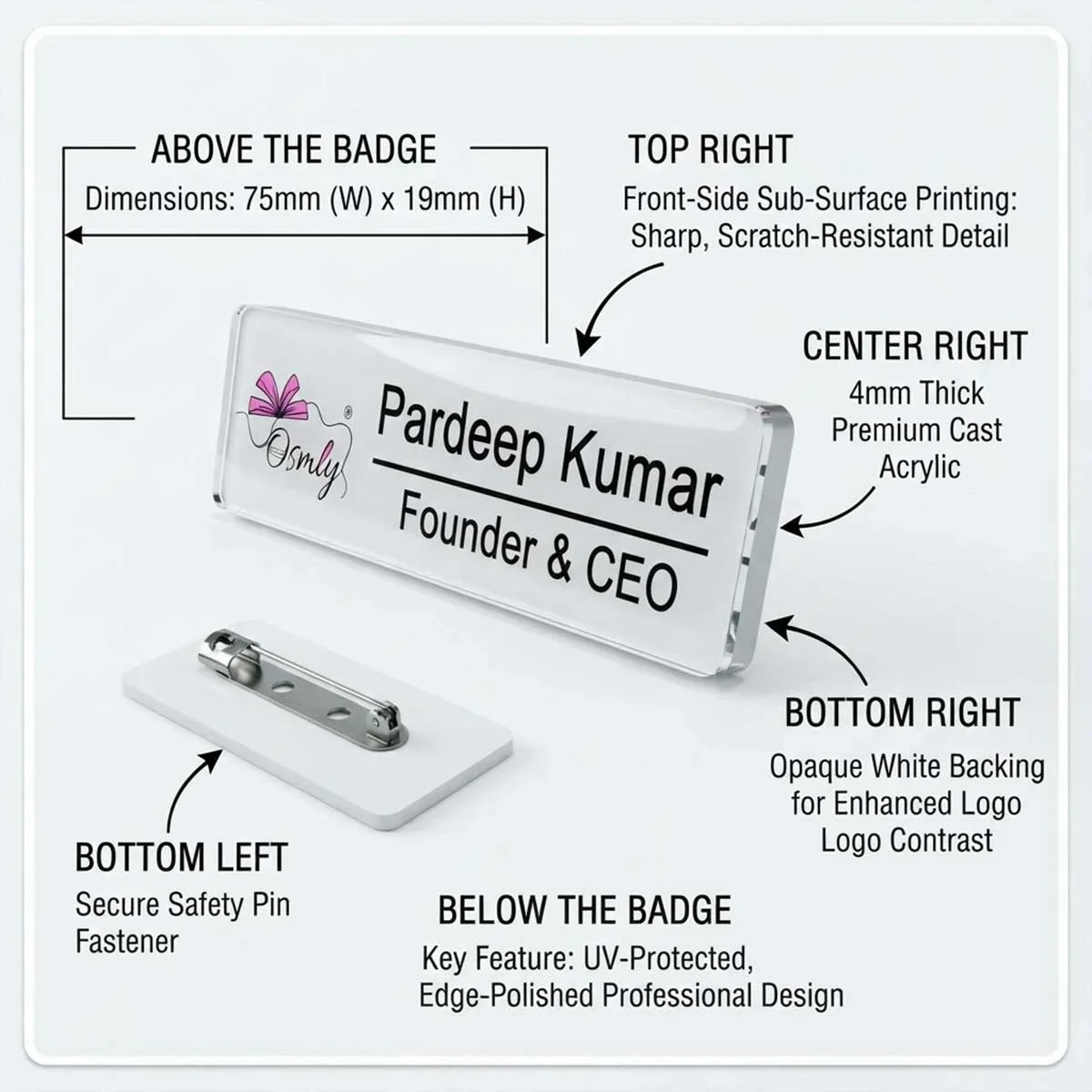 Rectangular Customized Acrylic Badge