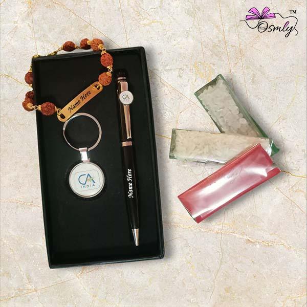 Customized Rudraksha Rakhi Pen Combo Set - OSMLY