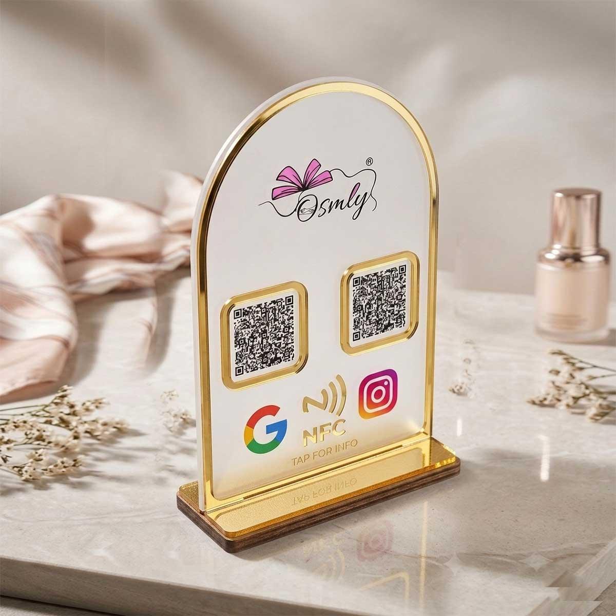 GoldBorderAcrylicQRStand - OSMLY