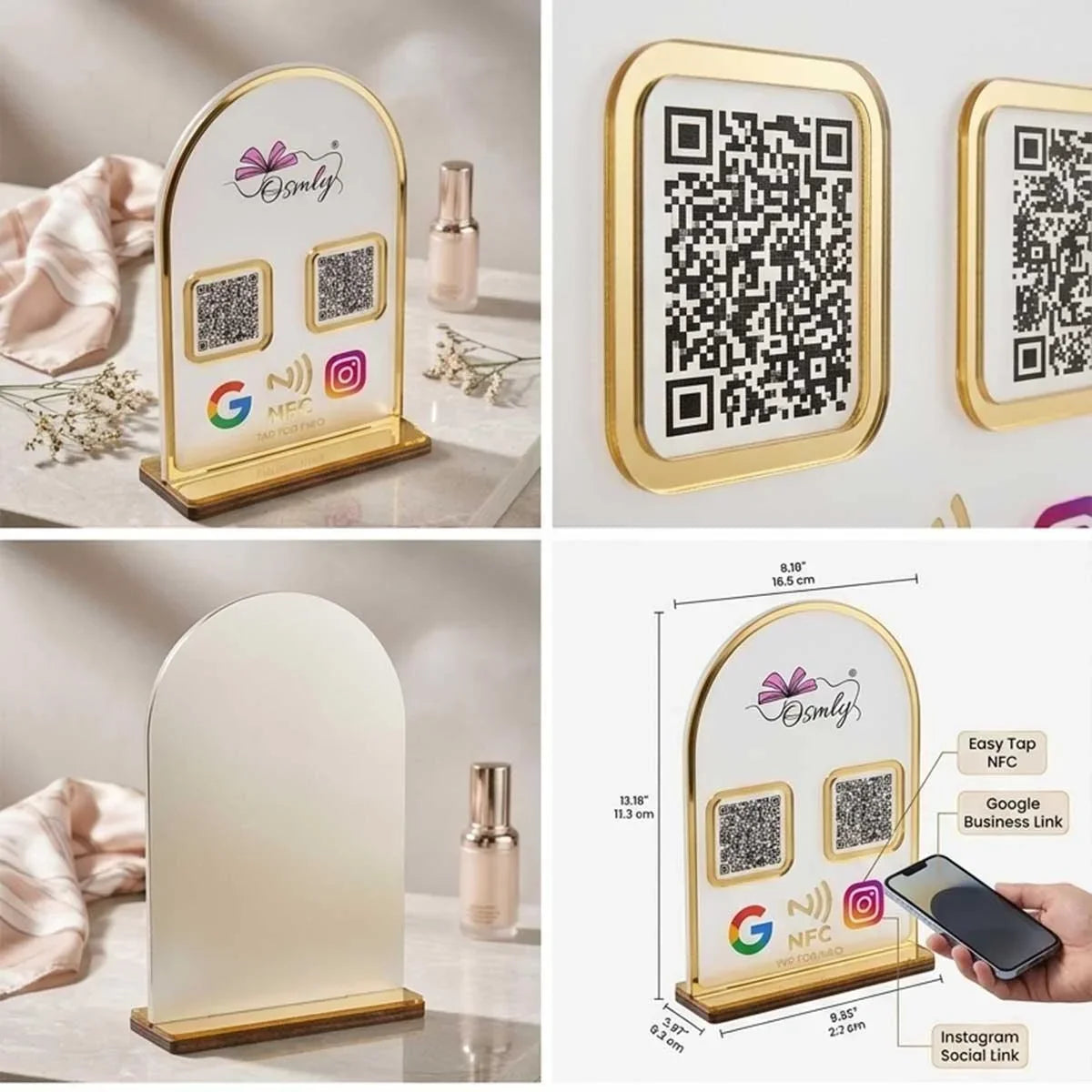 GoldBorderAcrylicQRStand_8 - OSMLY