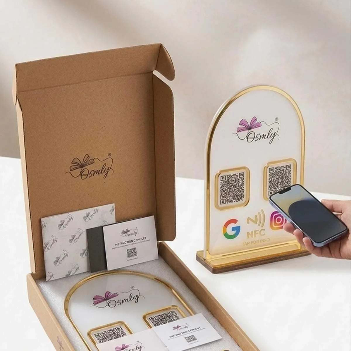 GoldBorderAcrylicQRStand_9 - OSMLY
