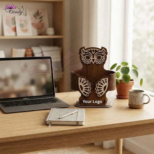 Wooden Owl Desk Organizer