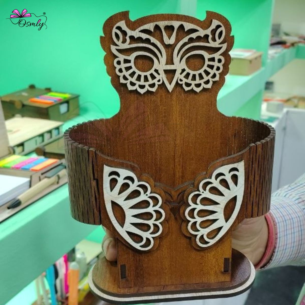 Wooden Owl Desk Organizer