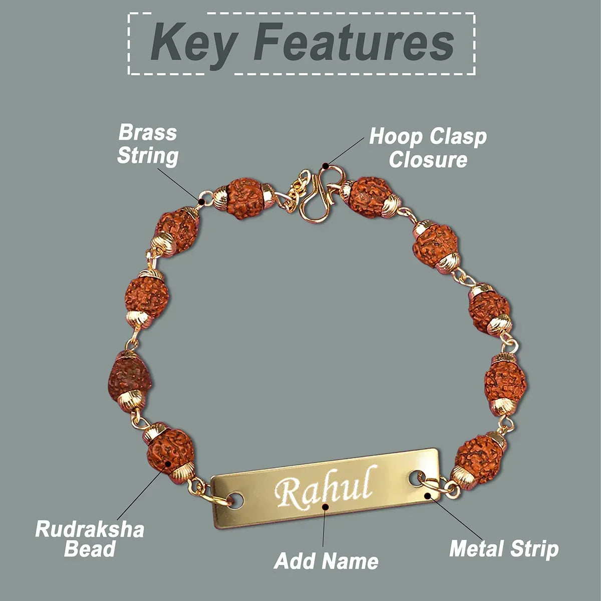 Personalized Rudraksha Metal Rakhi - OSMLY