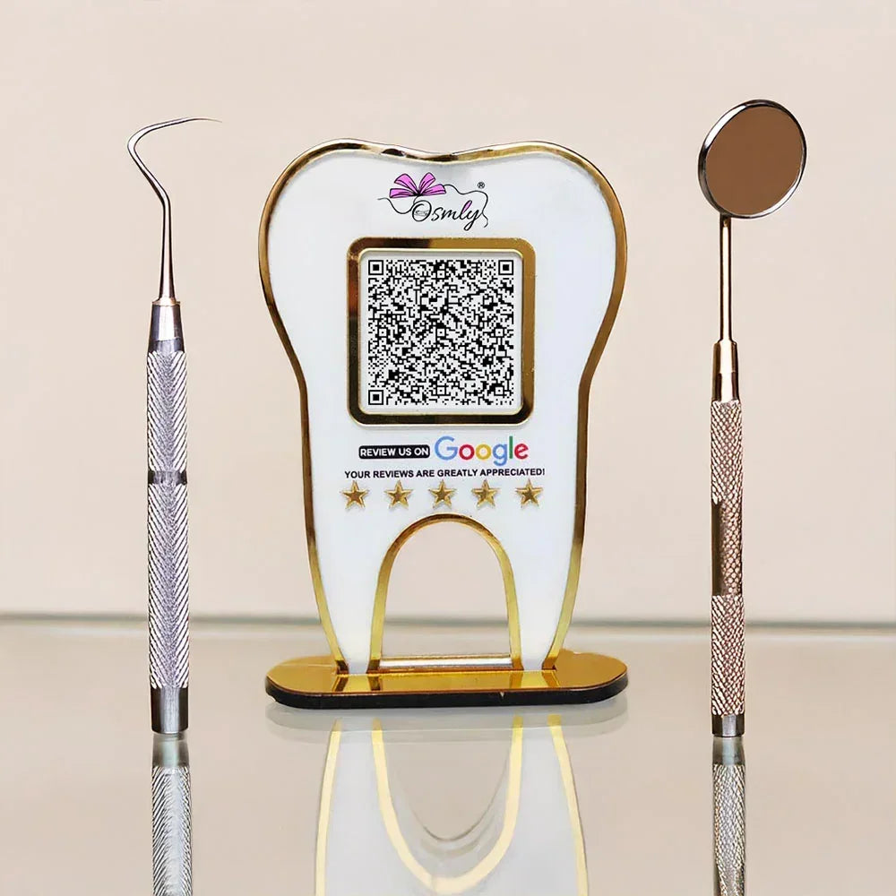 personalisedToothShapeDentistQRStand - OSMLY