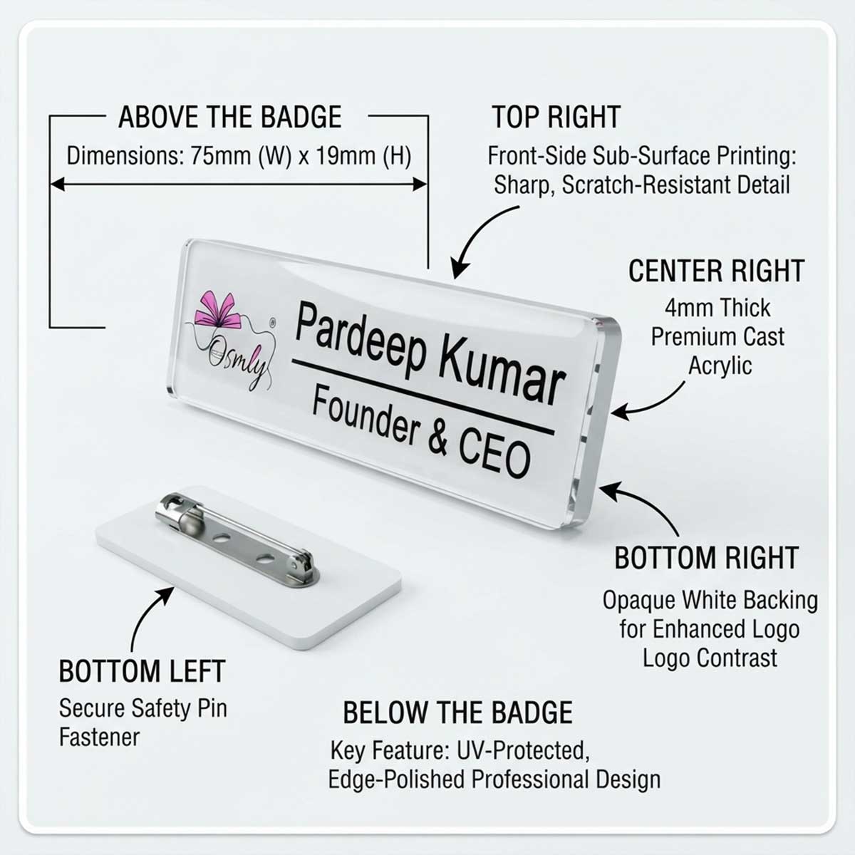 Rectangular Customized Acrylic Badge