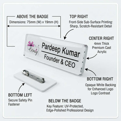 Rectangular Customized Acrylic Badge