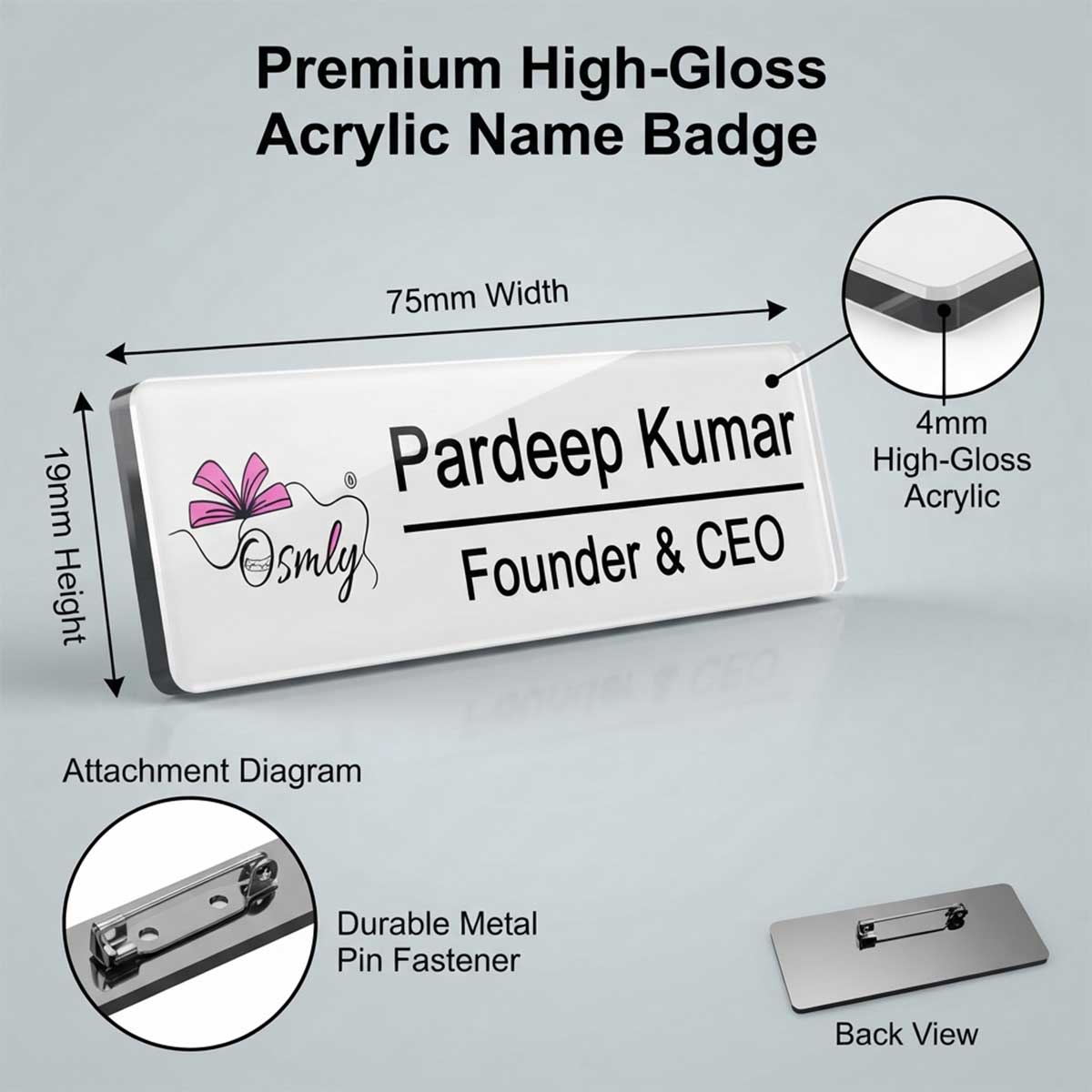 Rectangular Customized Acrylic Badge
