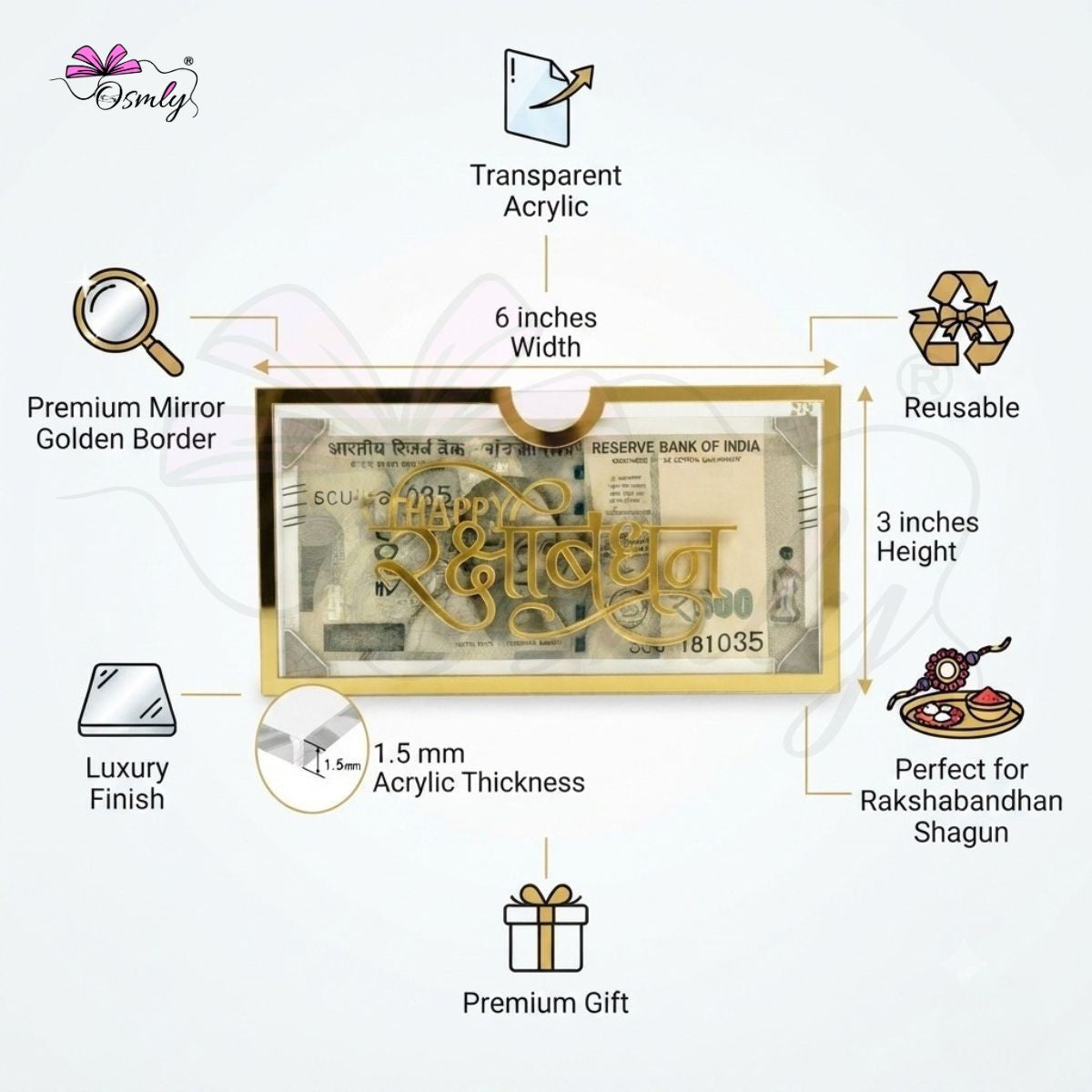 Gold Acrylic Cash Rakhi Envelope