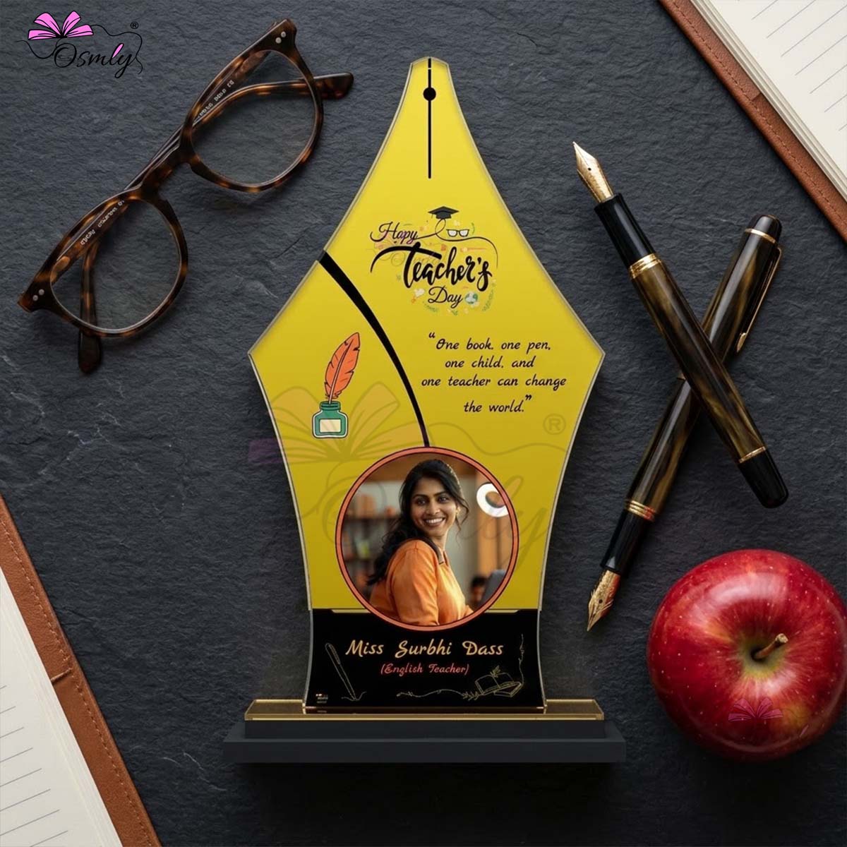 Acrylic Yellow Teachers Day Trophy
