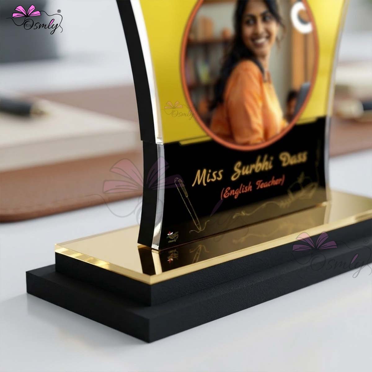 Acrylic Yellow Teachers Day Trophy