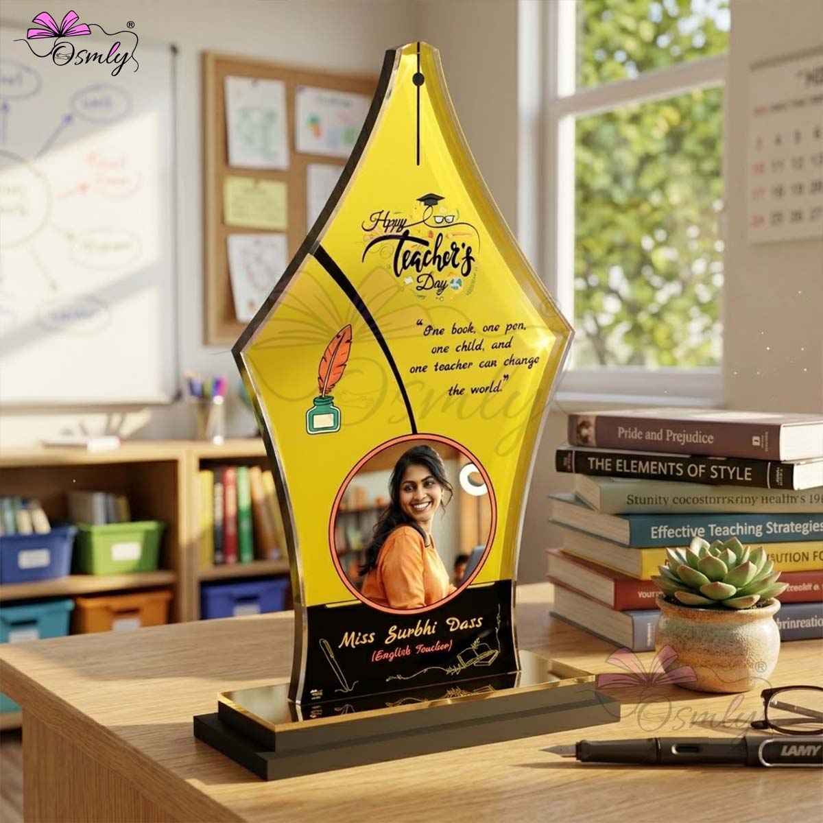 Acrylic Yellow Teachers Day Trophy