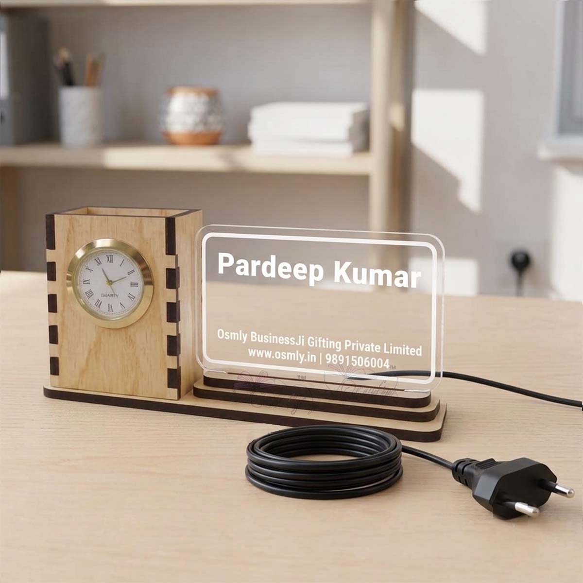 Beige MDF LED Pen Stand