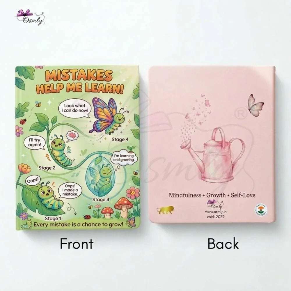 Front and back views of a 'Mistakes Help Me Learn' educational children's journal.