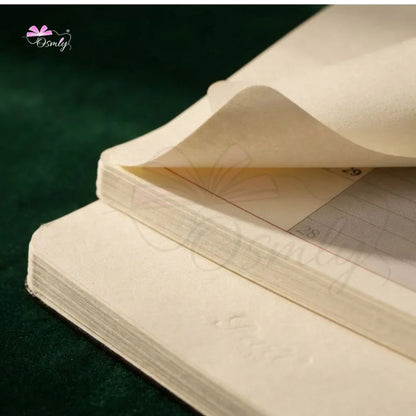 Close-up of a personalized notebook with high-quality cream-colored pages.