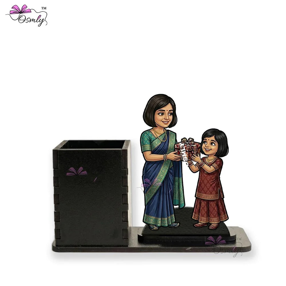 Customized Mom Daughter Pen Stand