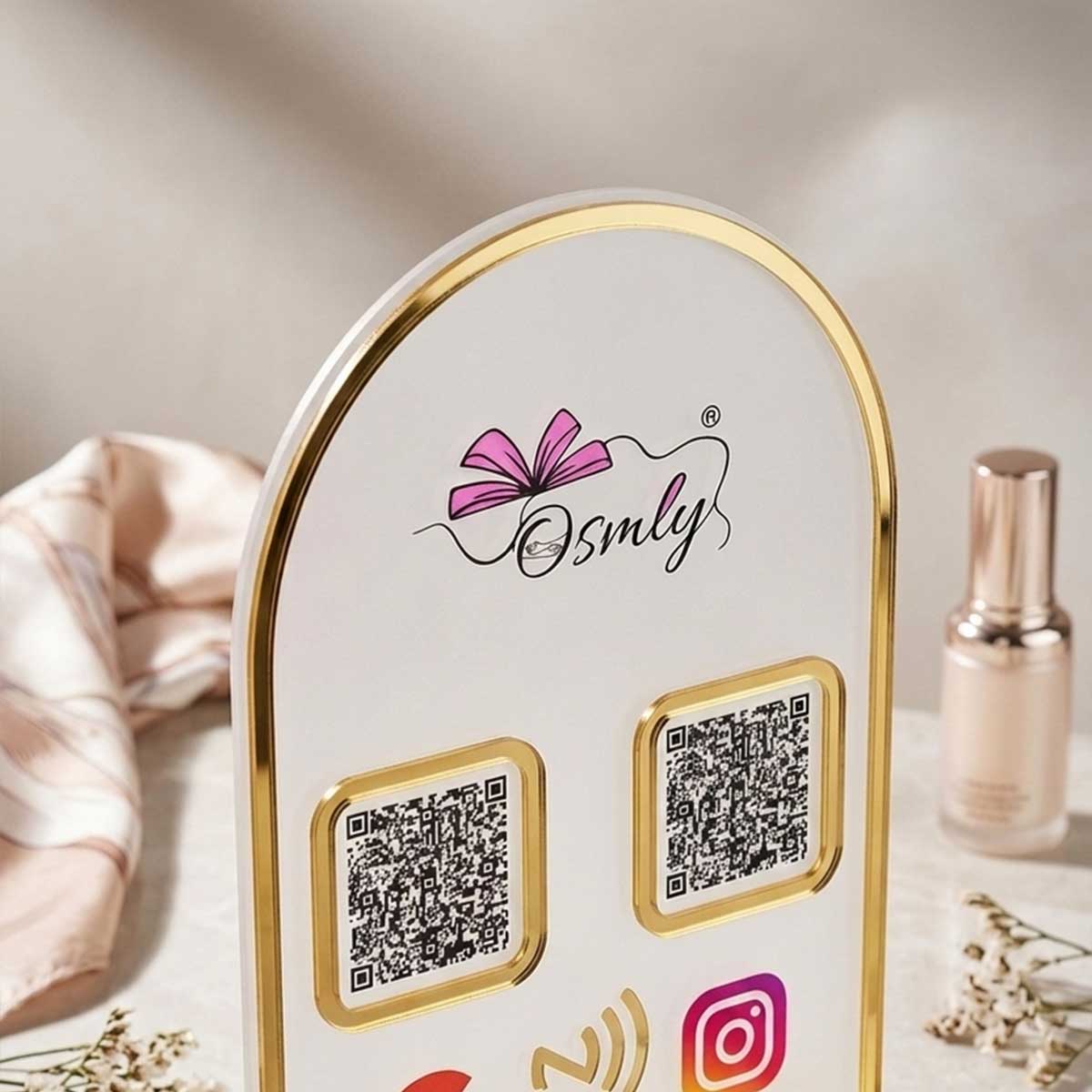 Gold Border Acrylic QR Stand