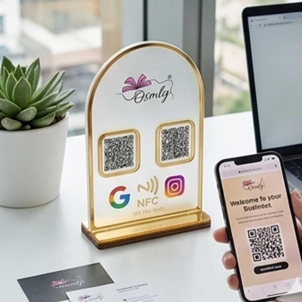 Gold Border Acrylic QR Stand