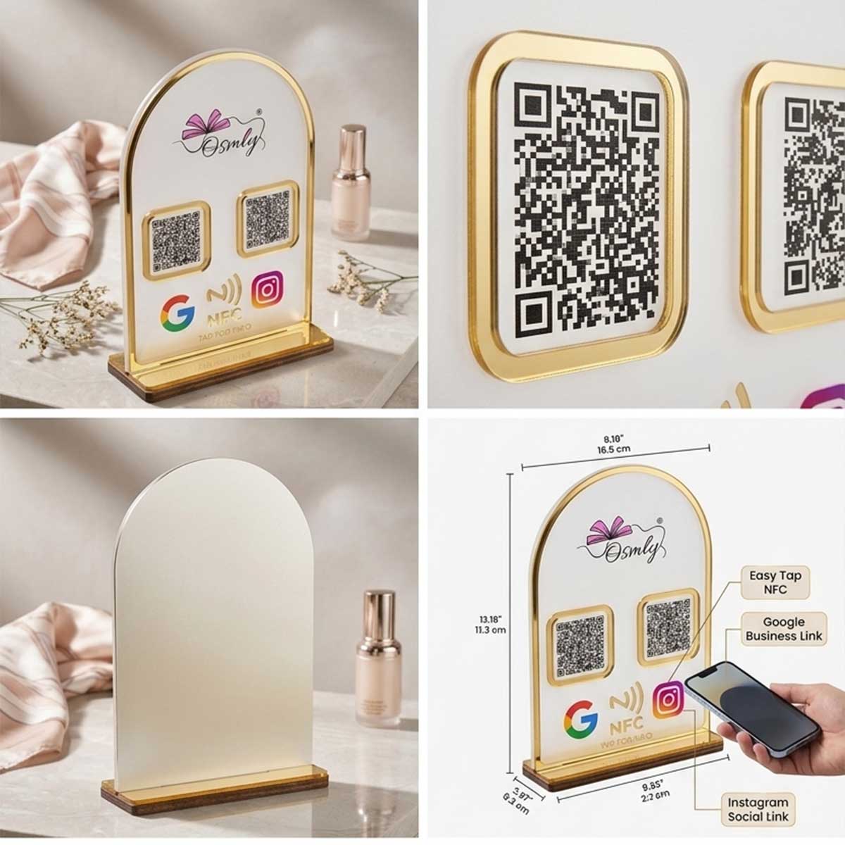 Gold Border Acrylic QR Stand