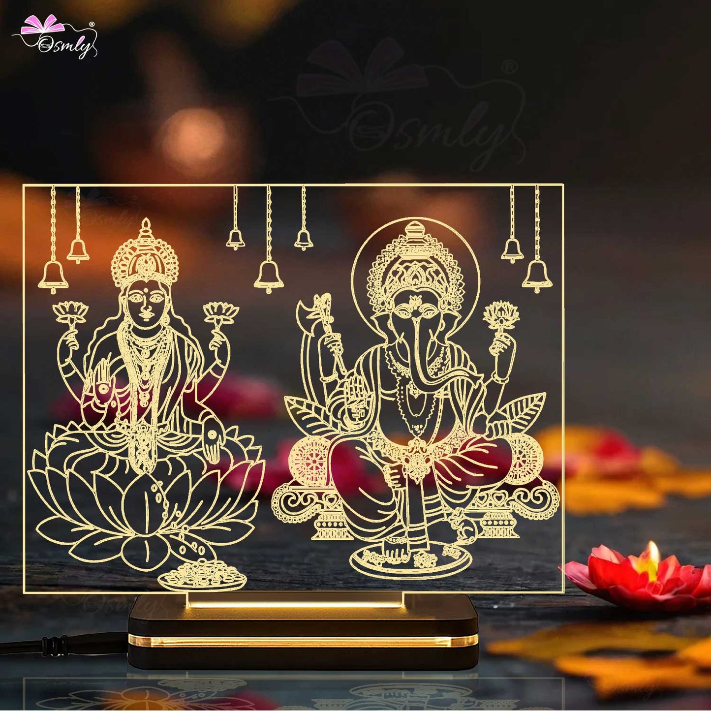 Lakshmi Ganesha Engraved Lamps