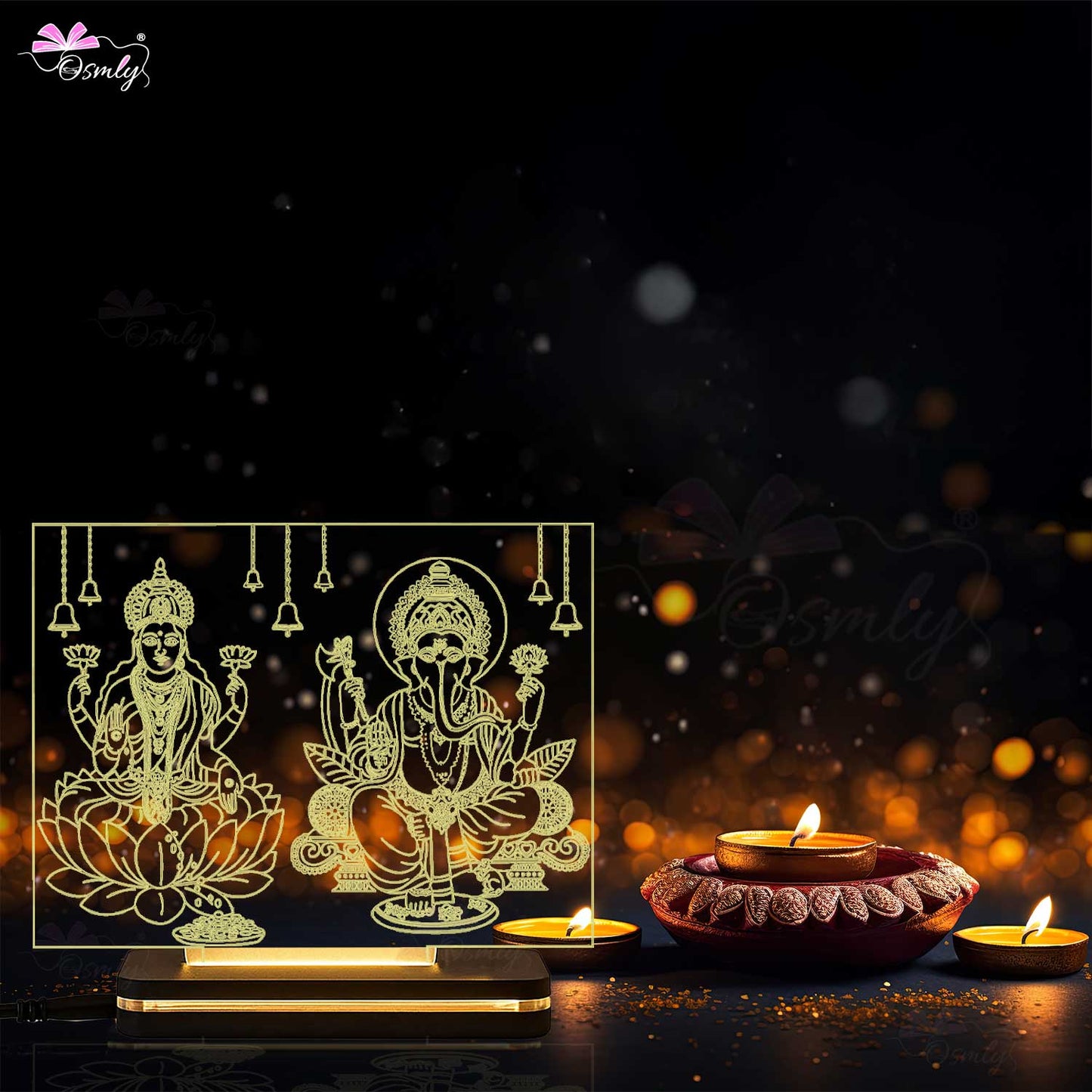 Lakshmi Ganesha Engraved Lamps