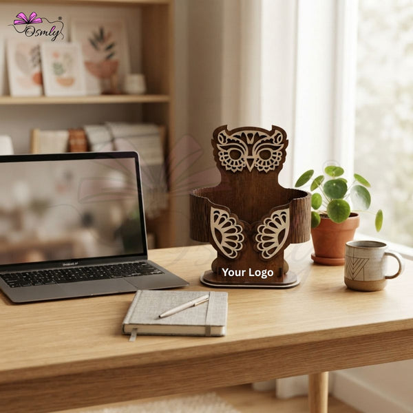 Wooden Owl Desk Organizer
