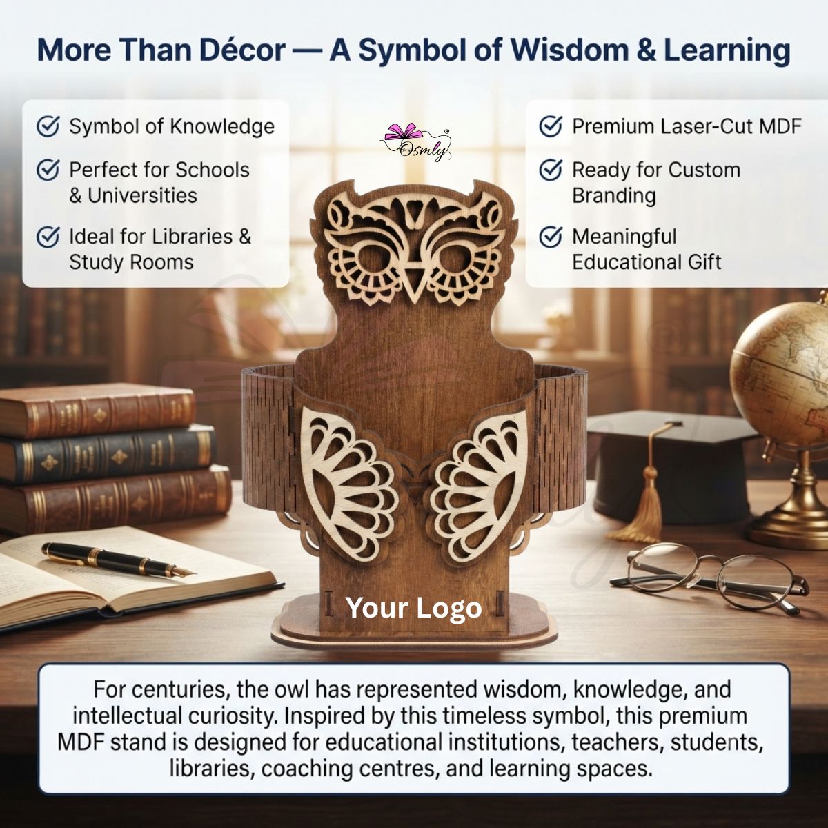 Wooden Owl Desk Organizer