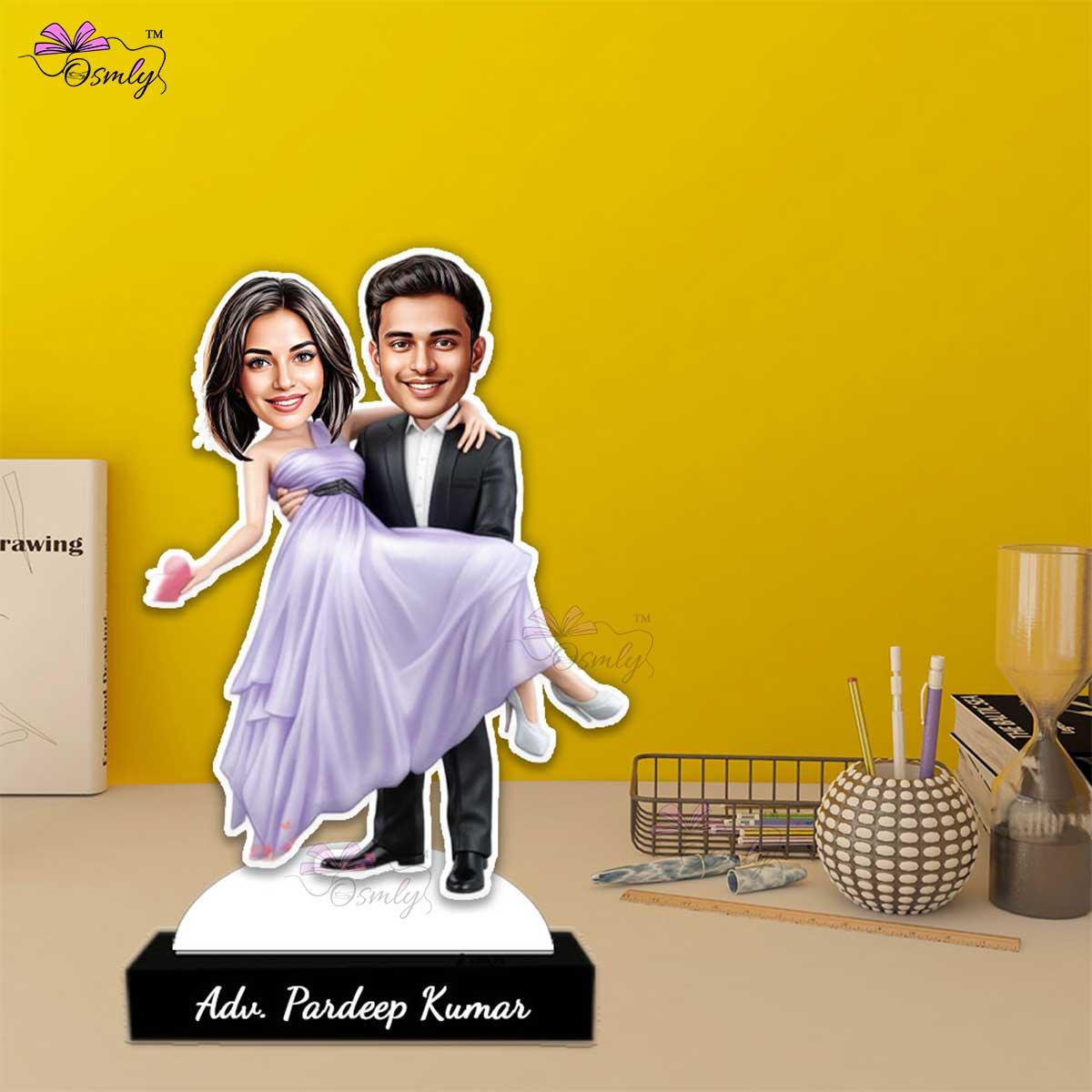 Personalized Couple Caricature MDF Cutout - OSMLY
