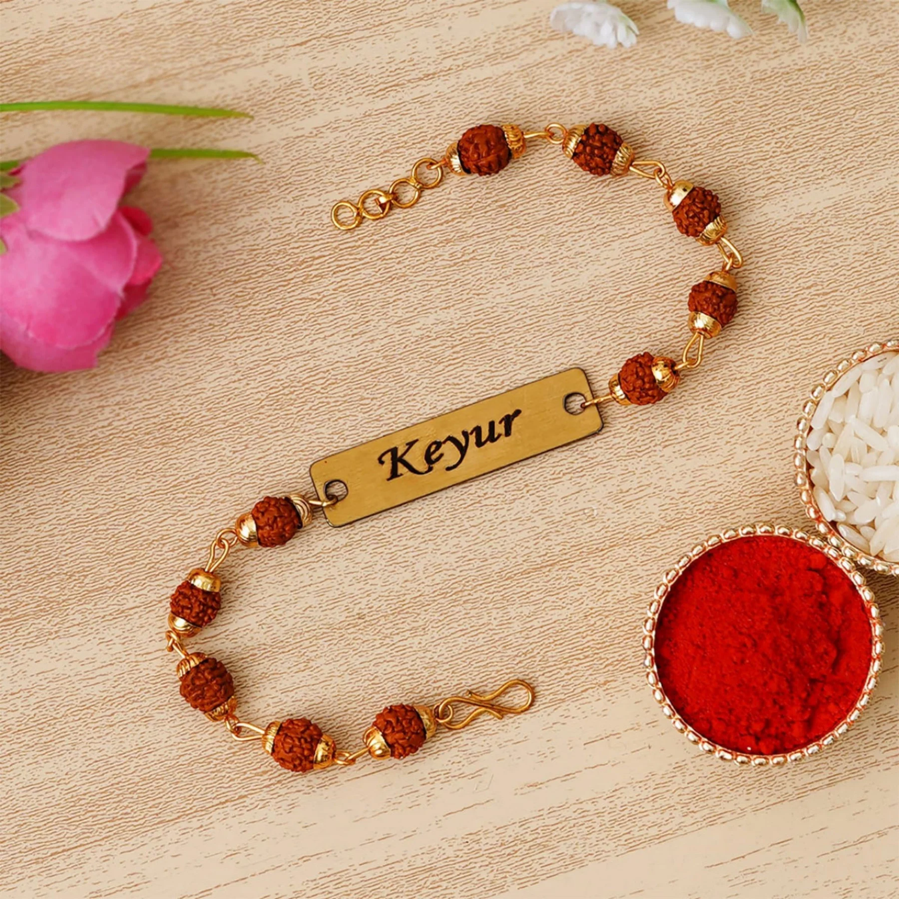 OSMLY Personalized Rudraksha Metal Rakhi from OSMLY Rakhi