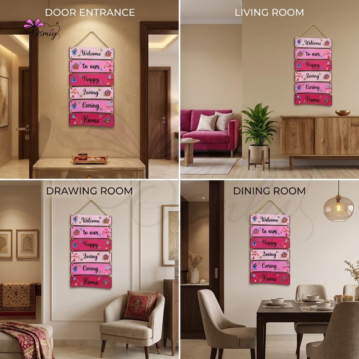 Pink Home Entrance MDF Wall Hanging