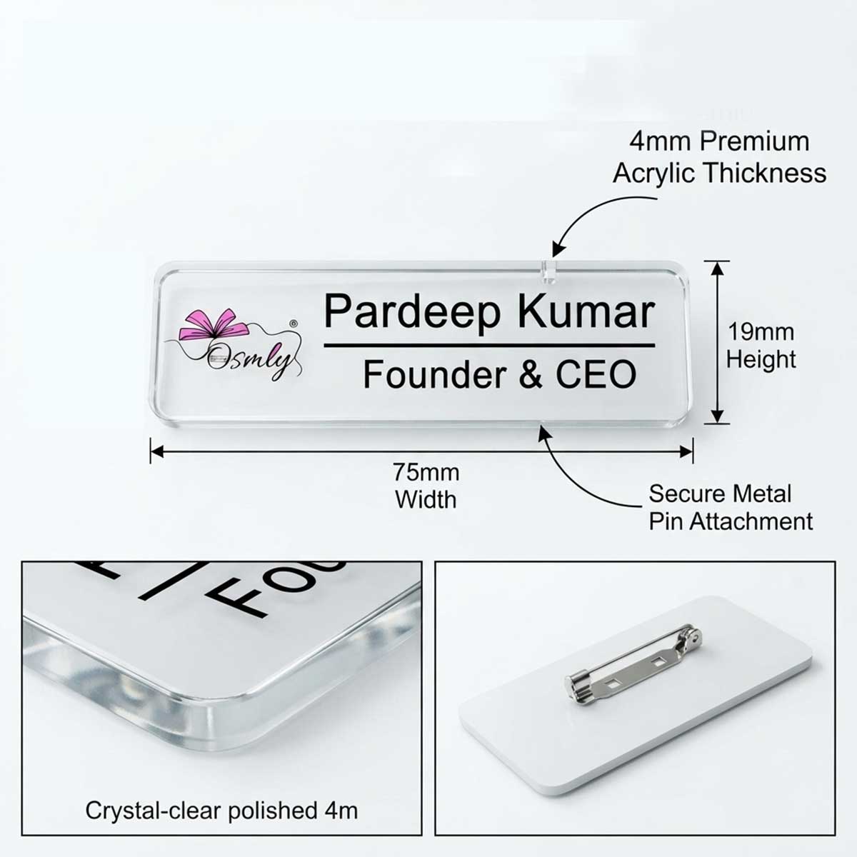 Rectangular Customized Acrylic Badge