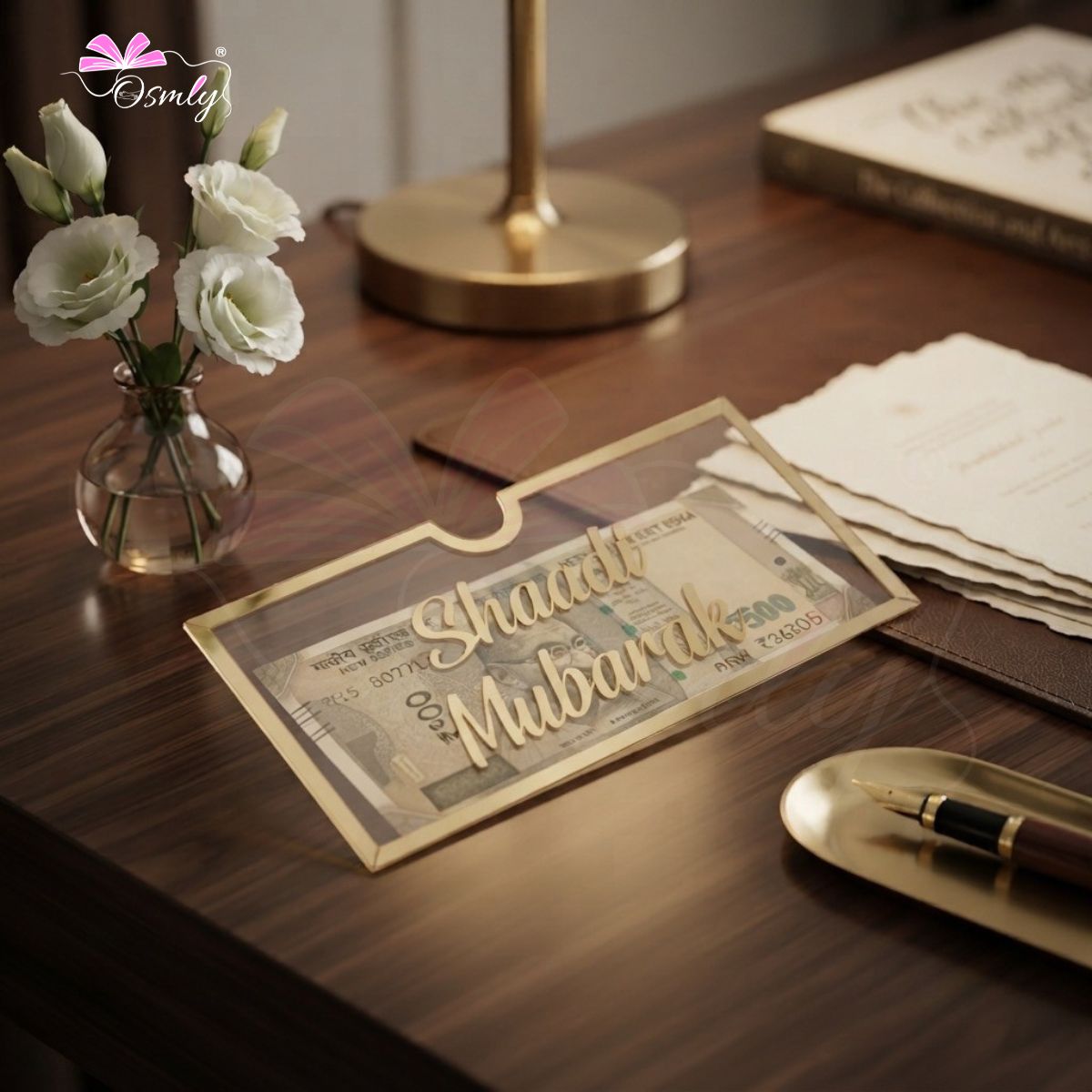 Shaadi Mubarak Gold Acrylic Shagun Envelope