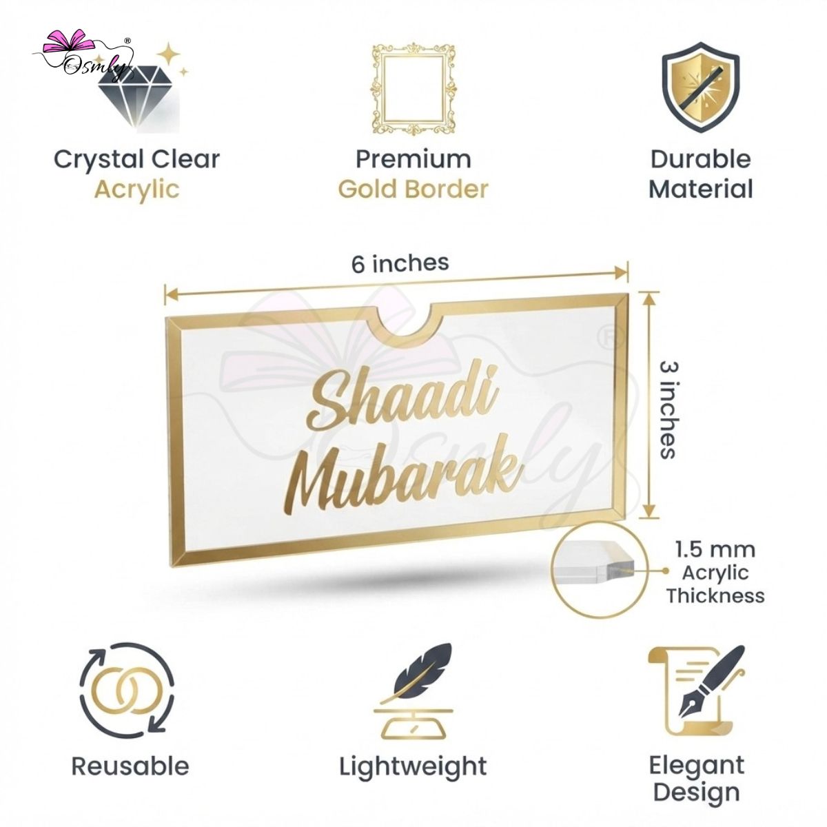 Shaadi Mubarak Gold Acrylic Shagun Envelope